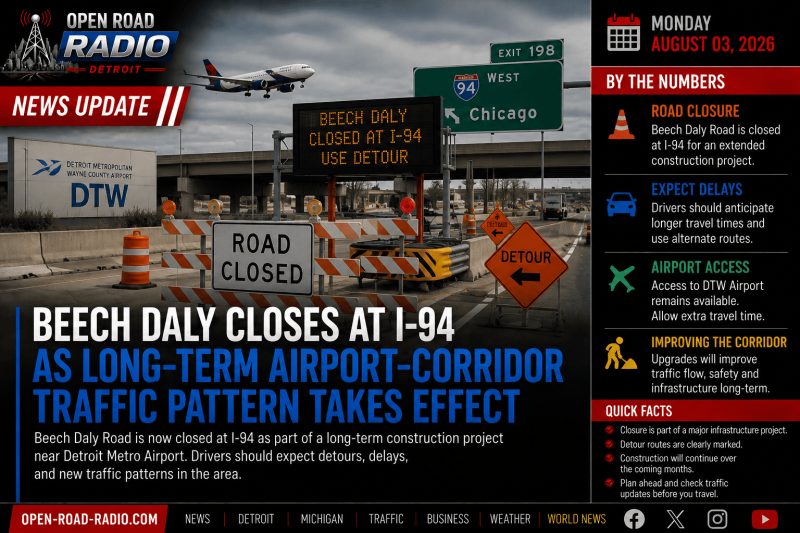 Beech Daly Road Closes at I-94 as Long-Term Airport Corridor Traffic Pattern Takes Effect