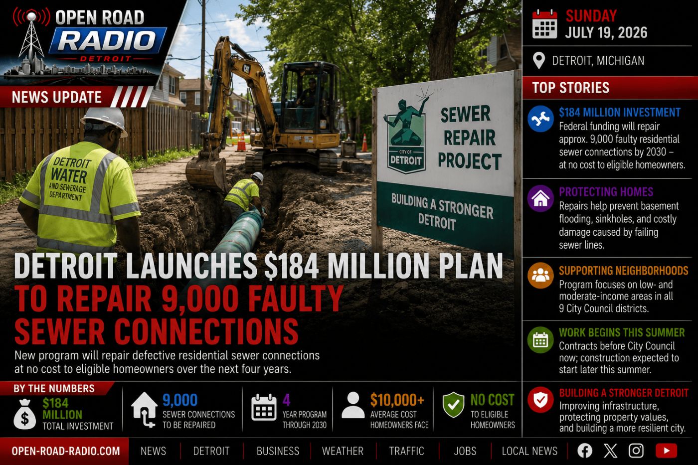 Detroit Launches $184 Million Plan to Repair 9,000 Faulty Sewer Connections