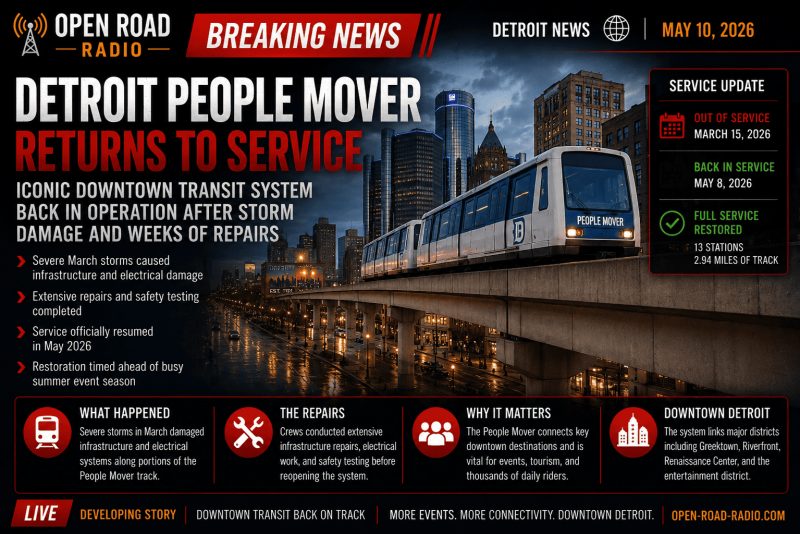 Detroit People Mover Returns to Service After Storm Damage Disrupted Downtown Transit for Weeks