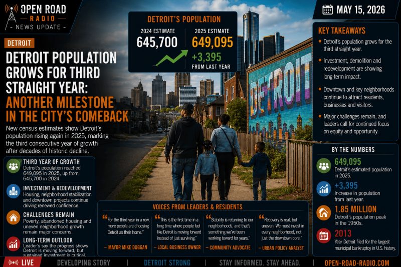 Detroit Population Grows for Third Straight Year as City’s Long Recovery Continues