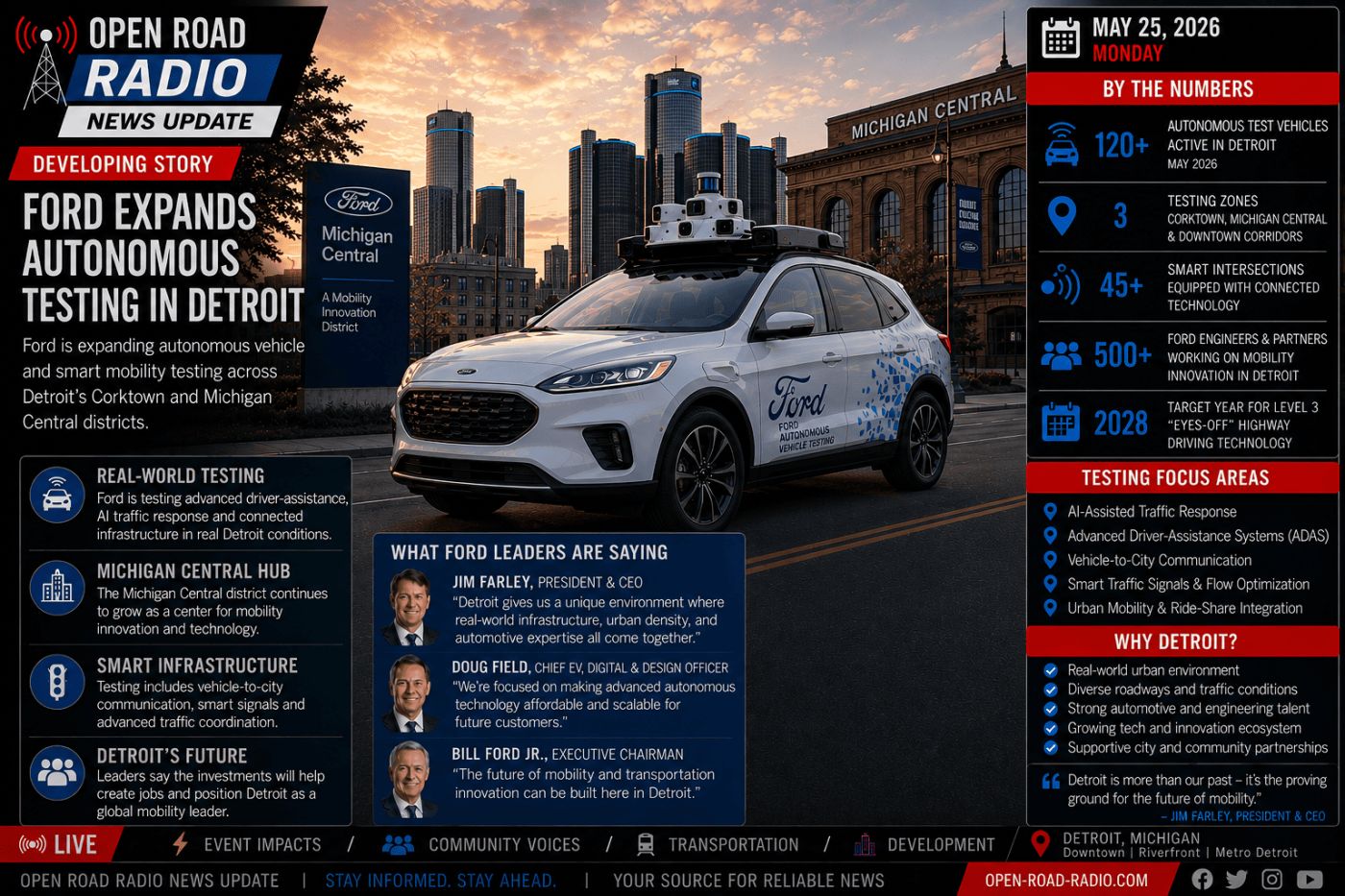 Ford Expands Autonomous Vehicle Testing Across Detroit