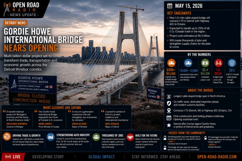 Gordie Howe International Bridge Nears Opening as Detroit and Windsor Prepare for Historic New Trade Era