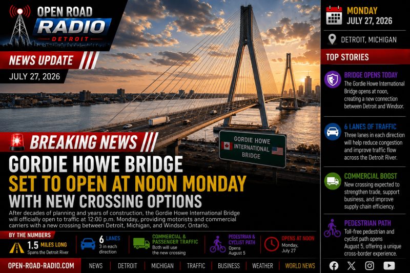 Gordie Howe International Bridge Set to Open Monday, Marking a New Era for Detroit–Windsor Travel