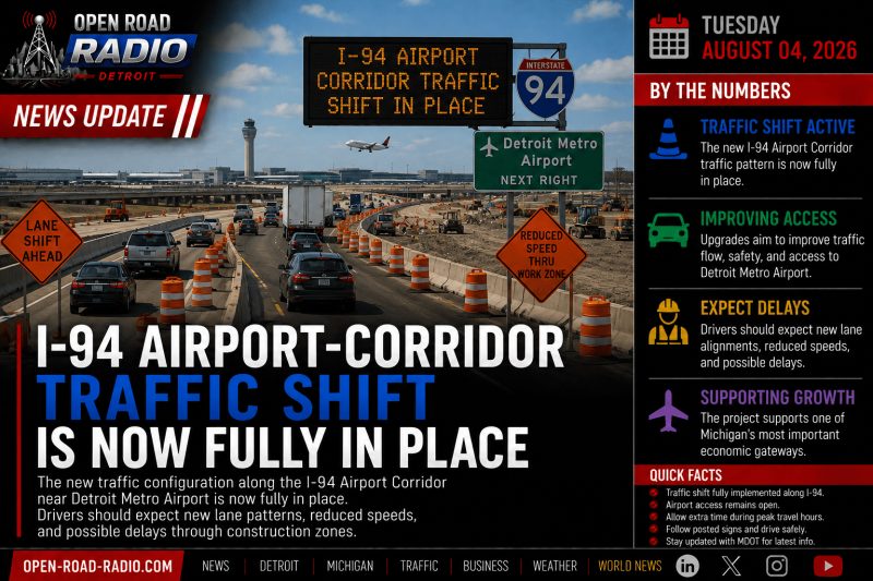 I-94 Airport Corridor Traffic Shift Now Fully in Place Near Detroit Metro Airport