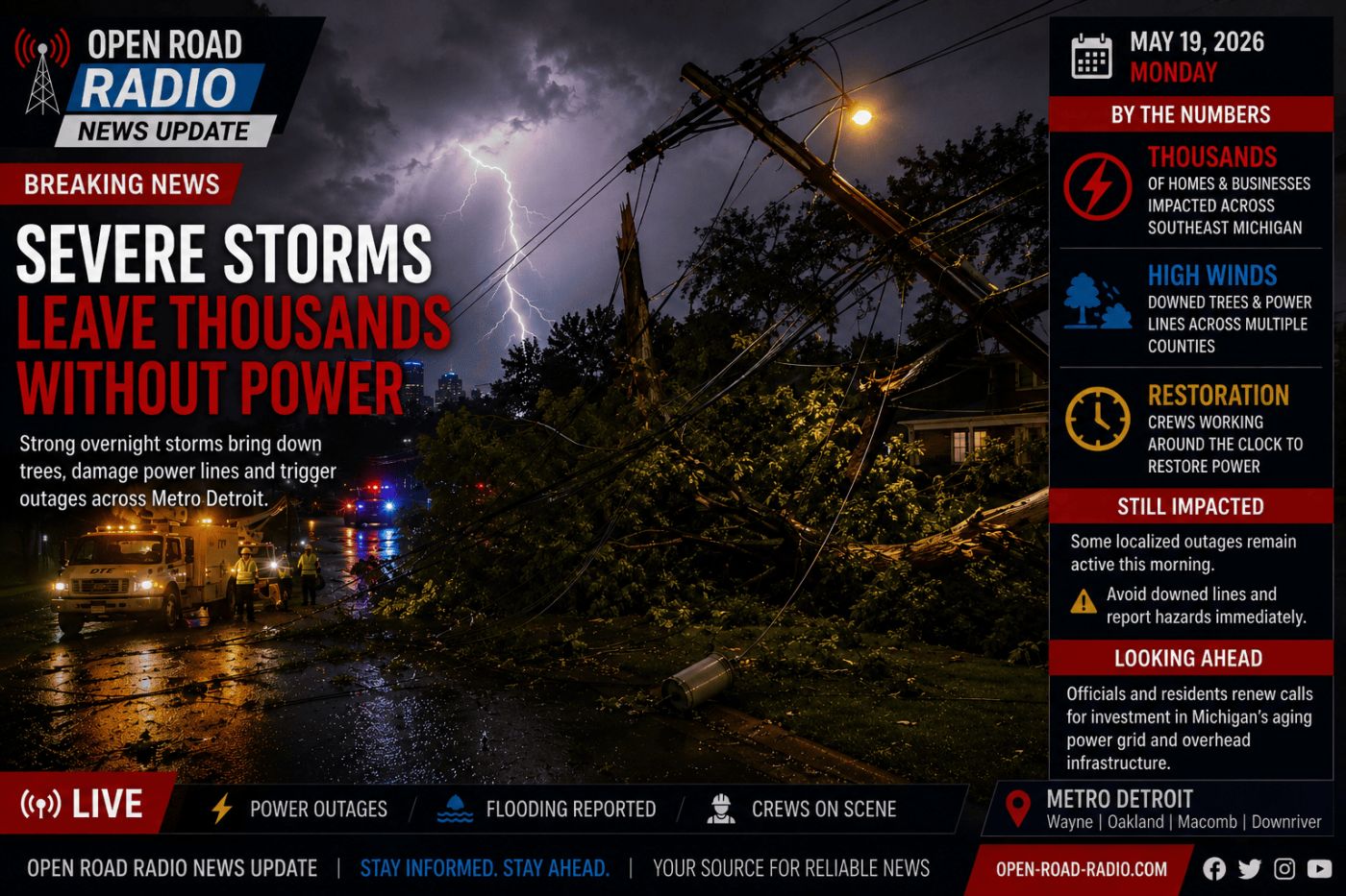 Severe Storms Leave Thousands Without Power Across Metro Detroit