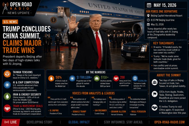 Trump Leaves Beijing Claiming Major Trade Wins — But Analysts Say Core U.S.-China Rivalry Remains Unresolved