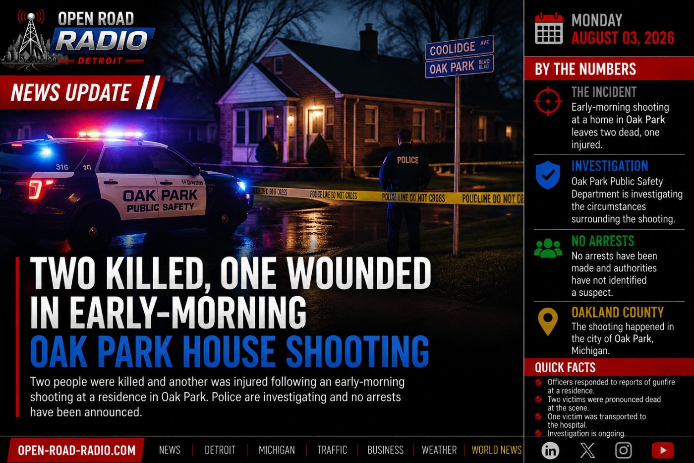 Two Killed, One Wounded in Early-Morning Oak Park House Shooting