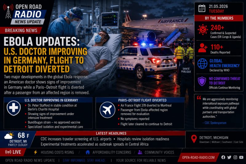 U.S. Ebola Doctor Shows Improvement in Germany as Detroit-Bound Flight Diversion Raises International Concerns